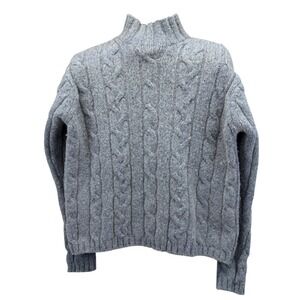 American Eagle Vtg Men Size M - Blue Lambswool Mock Neck Donegal Cable Sweater